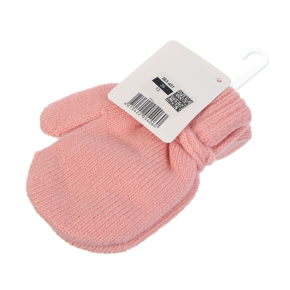 GALANTE Варежки детские на веревке, р.14, 55% акрил, 45% полиэстер, цвет в ас-те, ОЗ25-35, арт.№ 363-451