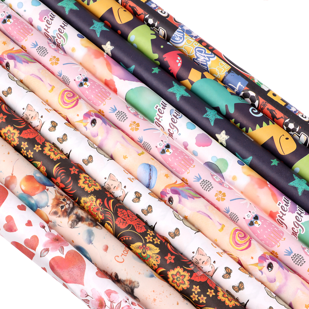 Бумага упаковочная, 70х100см, 70 гр, 10 дизайнов, арт 1, арт.№ 207-225