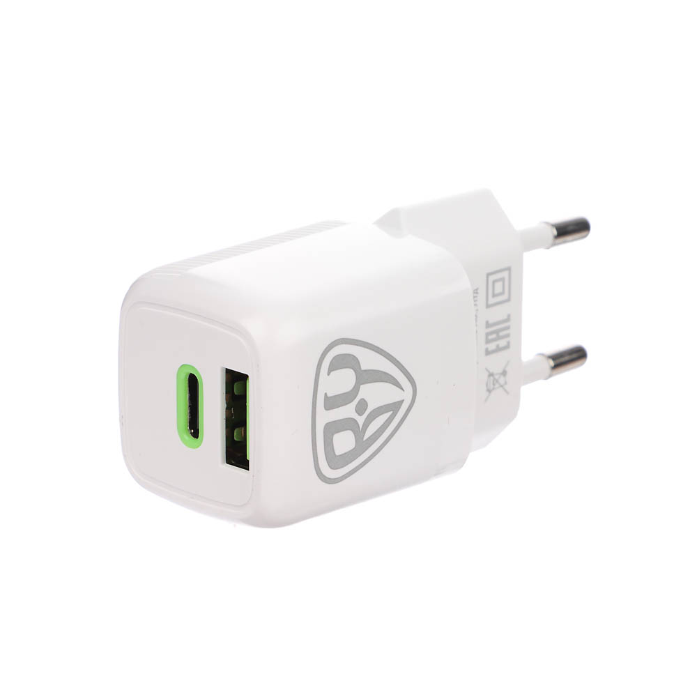 Сетевое зарядное устройство BY MINI 30Вт GaN,USB-C, USB-A, QC,PD,PPS,110-240В,50-60Гц,пластик,белый, арт.№ 916-266