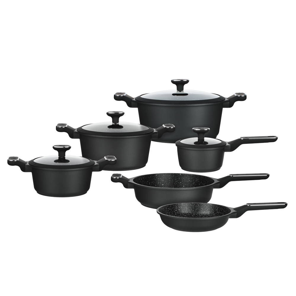 Набор посуды 10 предметов BY COLLECTION, антипригарное покрытие: кастрюли+крышки 2,5 л, 4,3 л, 6,5 л, ковш+крышка 1,4 л, сковорода 24 см, сотейник 28 см, арт.№ 846-588