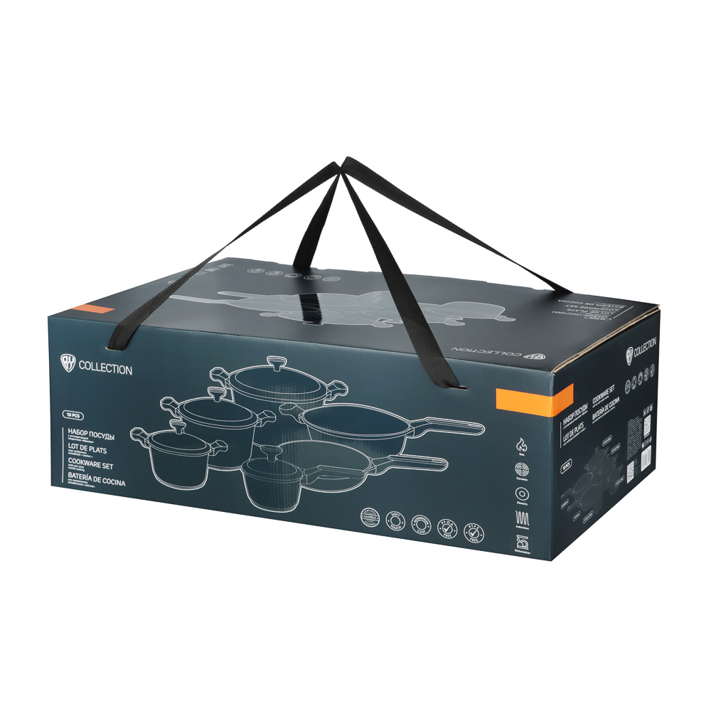Набор посуды 10 предметов BY COLLECTION, антипригарное покрытие: кастрюли+крышки 2,5 л, 4,3 л, 6,5 л, ковш+крышка 1,4 л, сковорода 24 см, сотейник 28 см, арт.№ 846-588