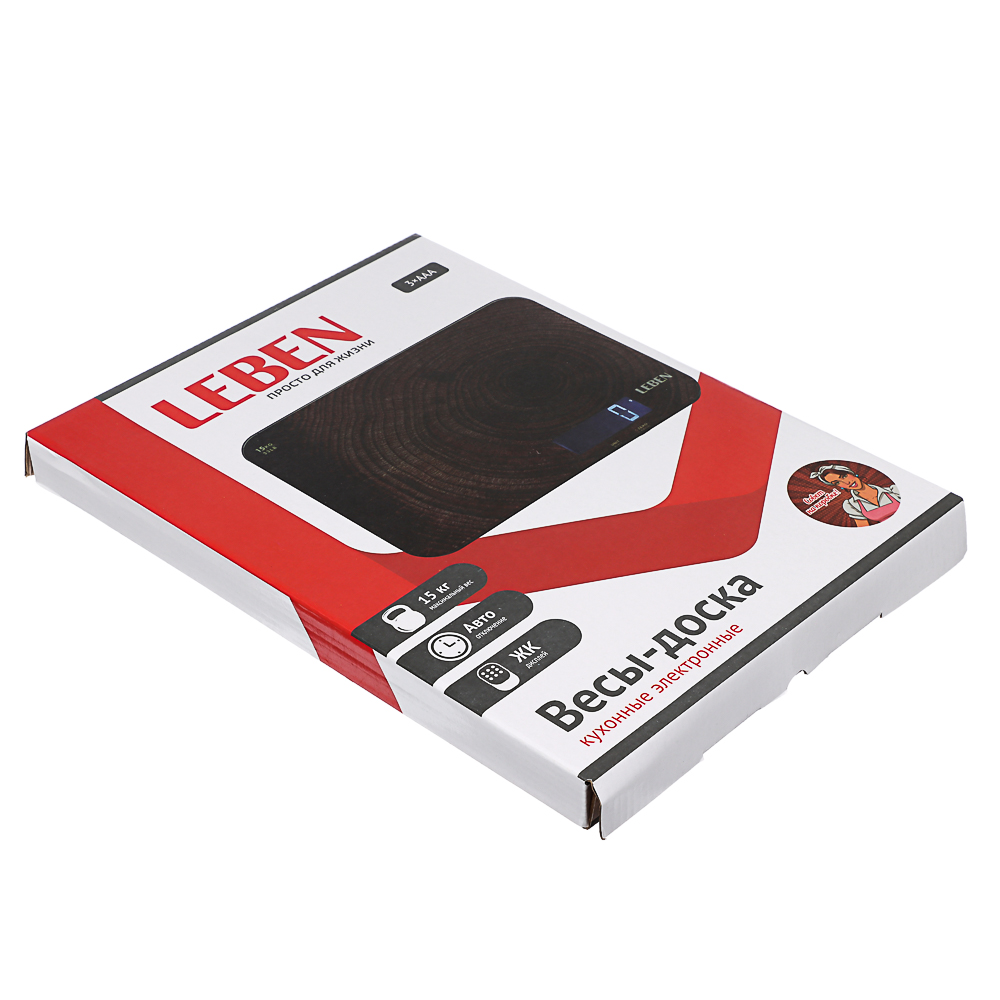 LEBEN Весы-доска, максимальный вес 15кг, ЖК-дисплей, 35x26x2,7 см, 3xAAA, арт.№ 268-060