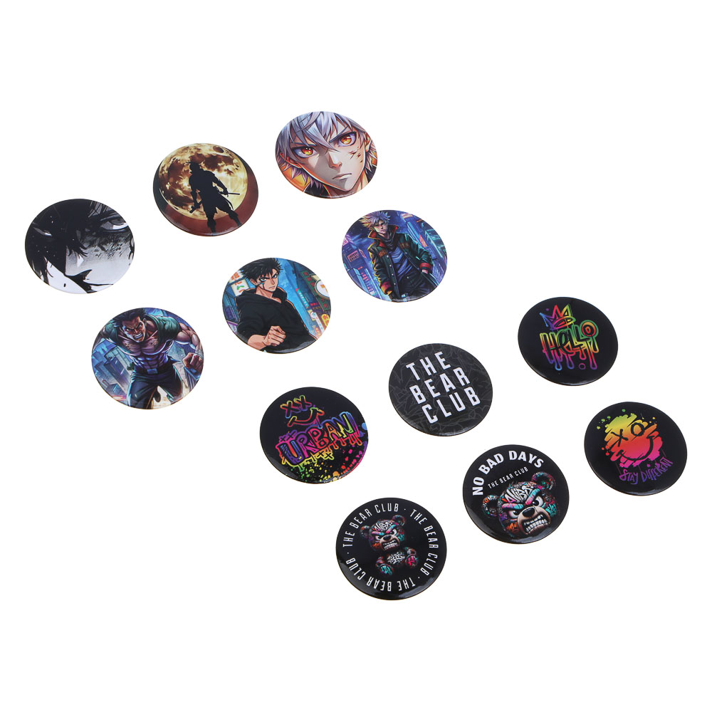 Набор значков, 6 штук, "Самурай/Смайл", D=3,5 см, металл, арт.№ 524-291