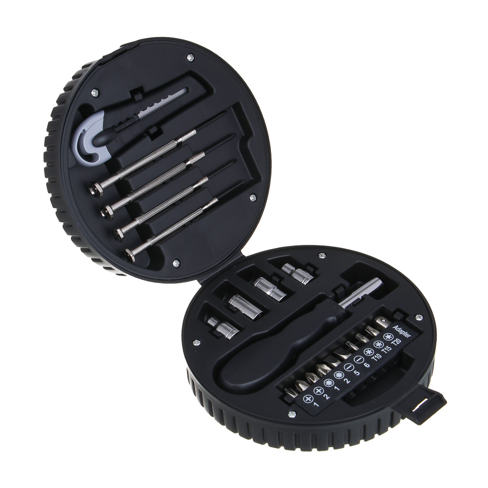 ЕРМАК Набор подарочный "колесо" 20в1 (головки, биты, отвертка, нож, отвертки для точных работ), арт.№ 736-254