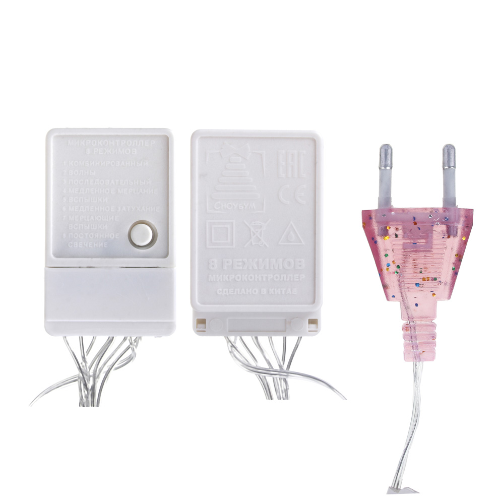 Гирлянда вьюн 9 м СНОУ БУМ, 100 LED ламп, свечение мульти, ПВХ прозрачный, 8 режимов, 220В, арт.№ 384-022