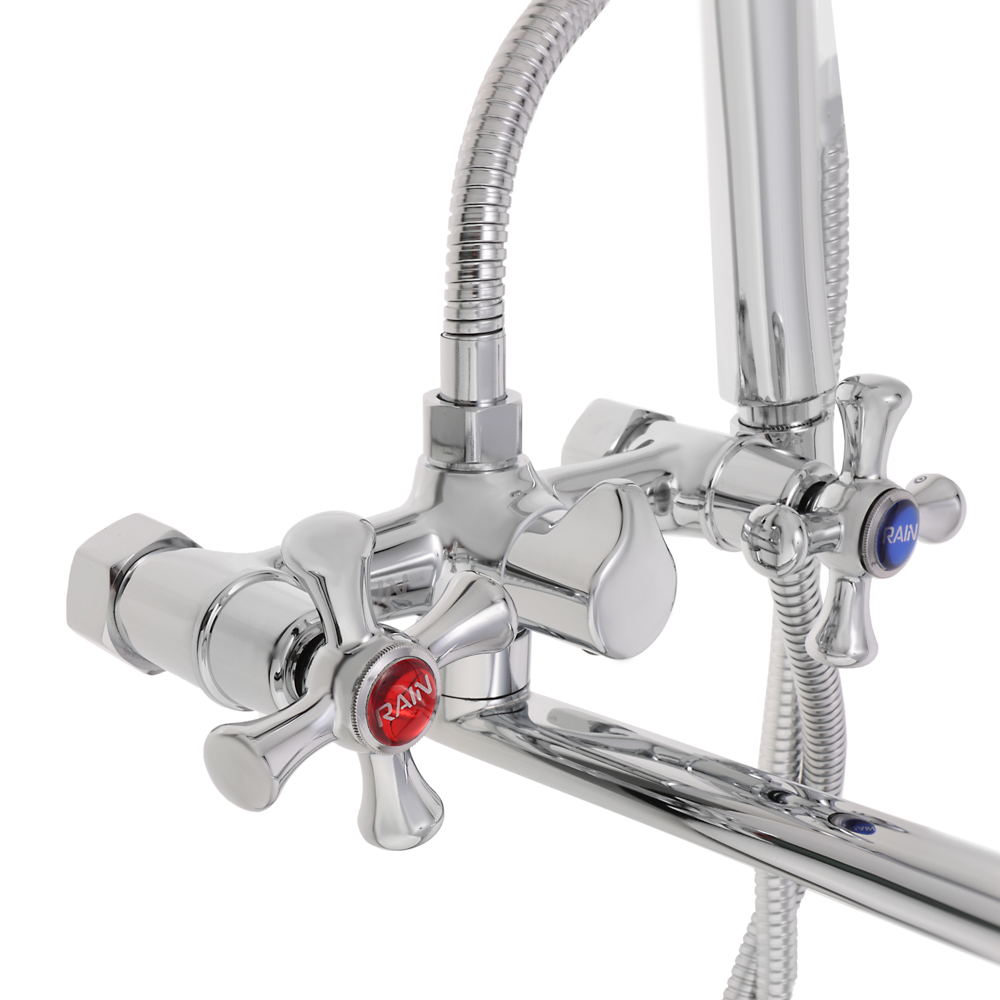 RAIN Смеситель для ванны Нефрит, прямой излив 35см, керам. кран-буксы 1/2, душ. набор, латунь, хром, арт.№ 561-310