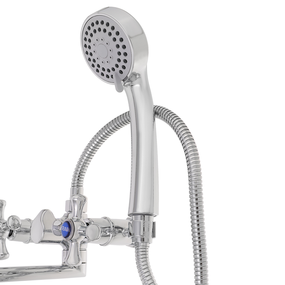 RAIN Смеситель для ванны Нефрит, прямой излив 35см, керам. кран-буксы 1/2, душ. набор, латунь, хром, арт.№ 561-310