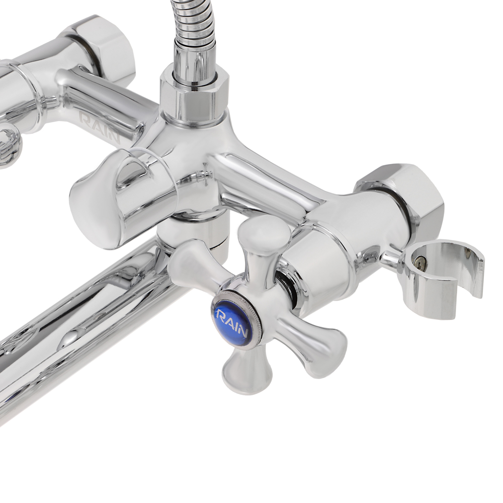 RAIN Смеситель для ванны Нефрит, прямой излив 35см, керам. кран-буксы 1/2, душ. набор, латунь, хром, арт.№ 561-310