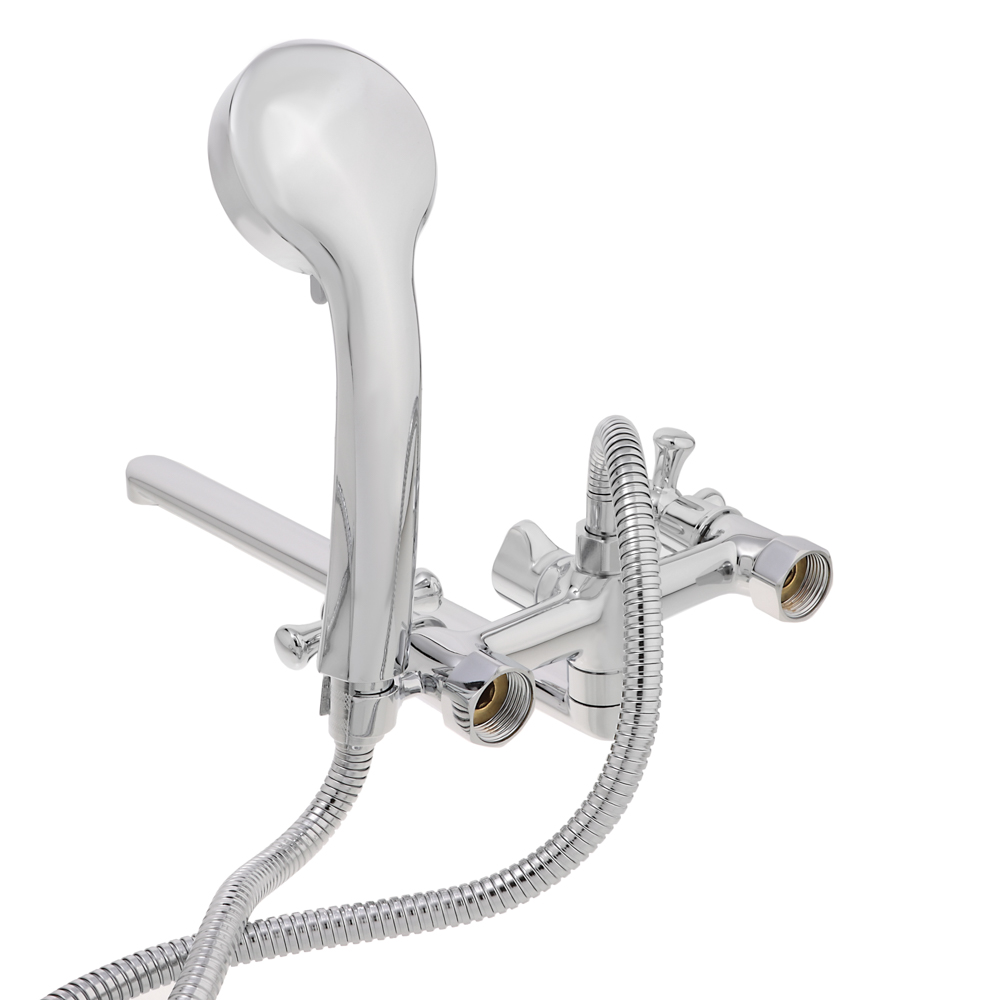 RAIN Смеситель для ванны Нефрит, прямой излив 35см, керам. кран-буксы 1/2, душ. набор, латунь, хром, арт.№ 561-310