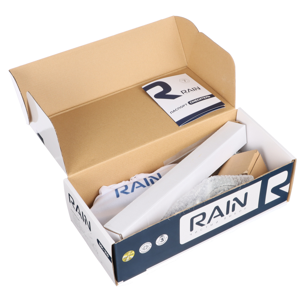 RAIN Смеситель для ванны Нефрит, прямой излив 35см, керам. кран-буксы 1/2, душ. набор, латунь, хром, арт.№ 561-310