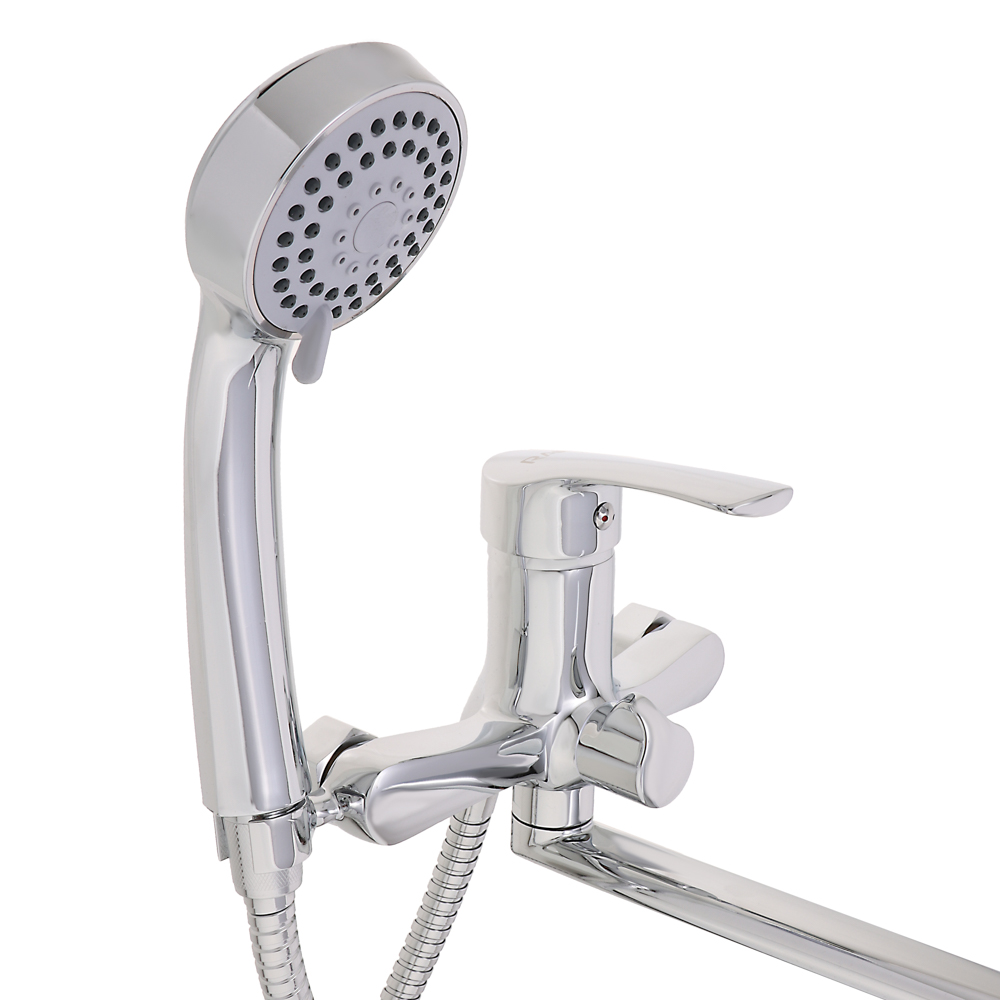 RAIN Смеситель для ванны Обсидиан, прямой излив 35см, душ. набор, картридж 35мм, латунь, хром, арт.№ 561-313