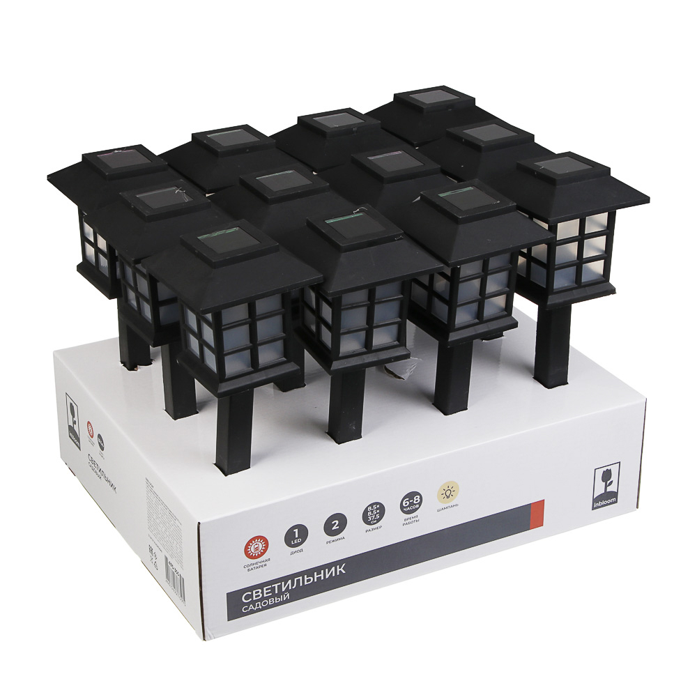 Светильник сад. на солн. батар. тм INBLOOM, 8.5х8.5х37.5см, 1LED,шампань, AAA100mAh NI-MH,2 реж., PP, арт.№ 475-355