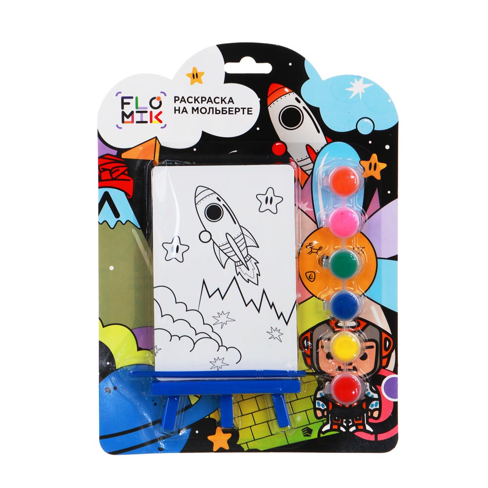 FLOMIK Набор для раскрашивания, картинка на подставке, краски и кисть в комплекте, картон, блистер, арт.№ 590-015