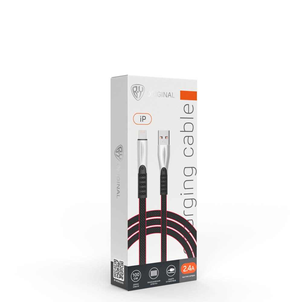 Кабель для зарядки USB(A)-iP BY Кобра, 1м, 2,4А, черный, арт.№ 905-044