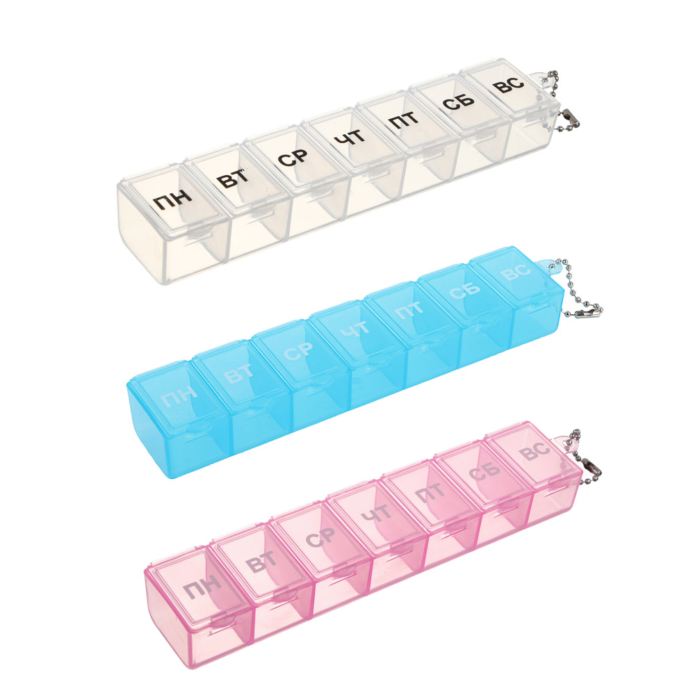 Контейнер для мелочей, 7 отсеков, пластик, 15х3,3см, "Ежедневный", 3 цвета, арт.№ 444-118