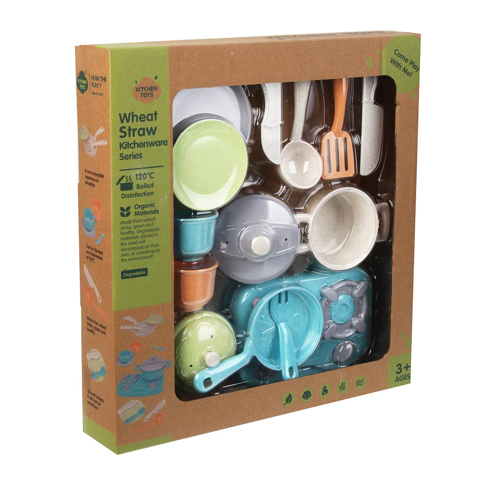 ИГРОЛЕНД Игровой набор посуды "Экопластик", 14 предметов, пластик, 37х7х39,5 см, арт.№ 294-228