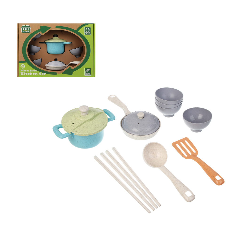 ИГРОЛЕНД Игровой набор посуды "Экопластик", 14 предметов, пластик, 29х10х20 см, арт.№ 294-229