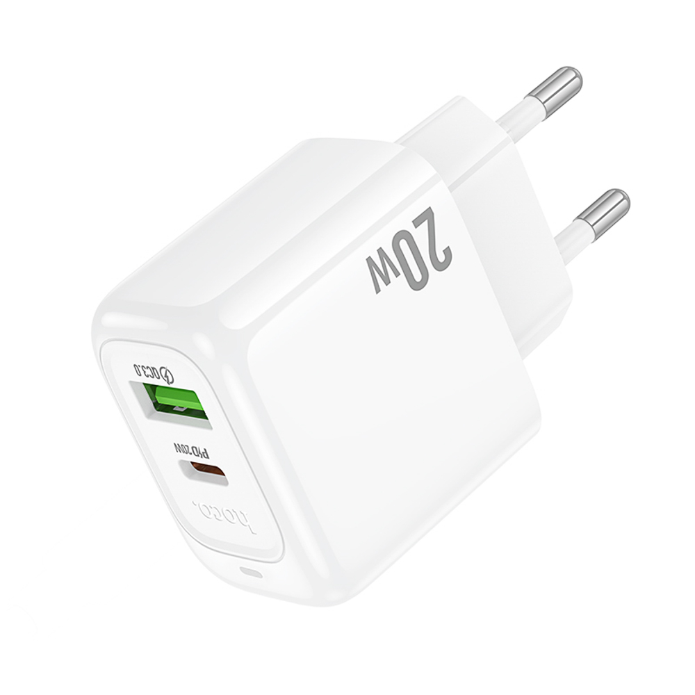 Сетевое зарядное устройство hoco. модель CS54A, USB-С PD 20W+QC3.0, цвет: белый, арт.№ 916-320