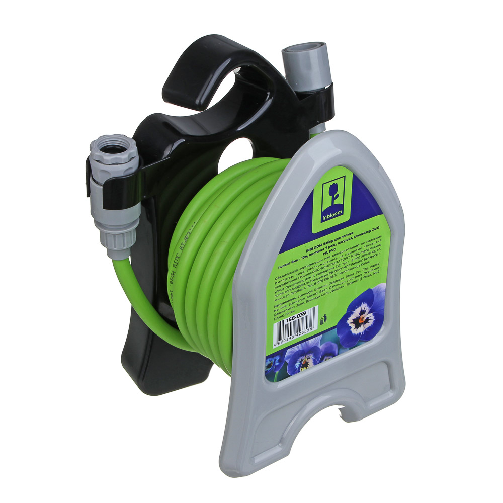 INBLOOM Набор для полива (шланг 8мм - 10м, пистолет 7 реж., катушка, коннектор 2шт) PP, PVC, арт.№ 168-039