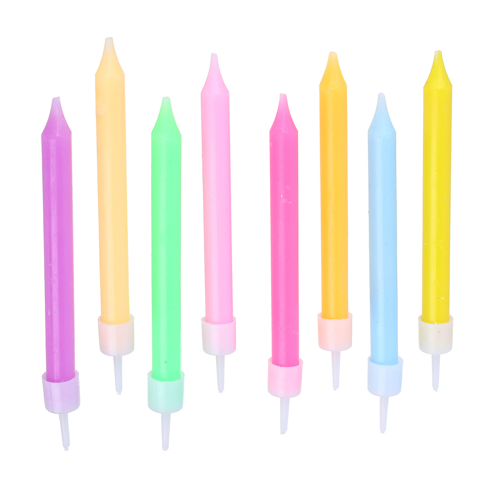 FNtastic Набор свечей для торта 8 шт с подставками, 8 см, неоновый цвет, парафин, пластик, арт.№ 506-220