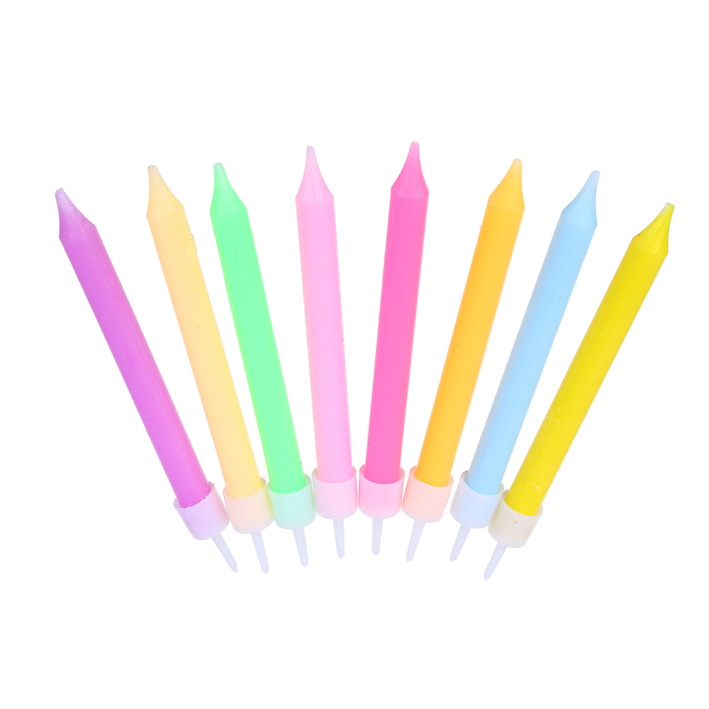 FNtastic Набор свечей для торта 8 шт с подставками, 8 см, неоновый цвет, парафин, пластик, арт.№ 506-220