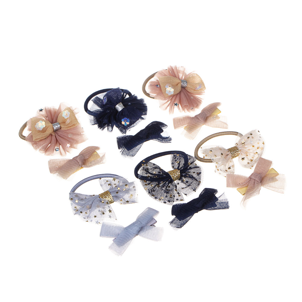 BERIOTTI Набор аксессуаров для волос 2шт: заколка 4см, резинка d4см, сплав, полиэстер, 3 цвета, арт.№ 321-324