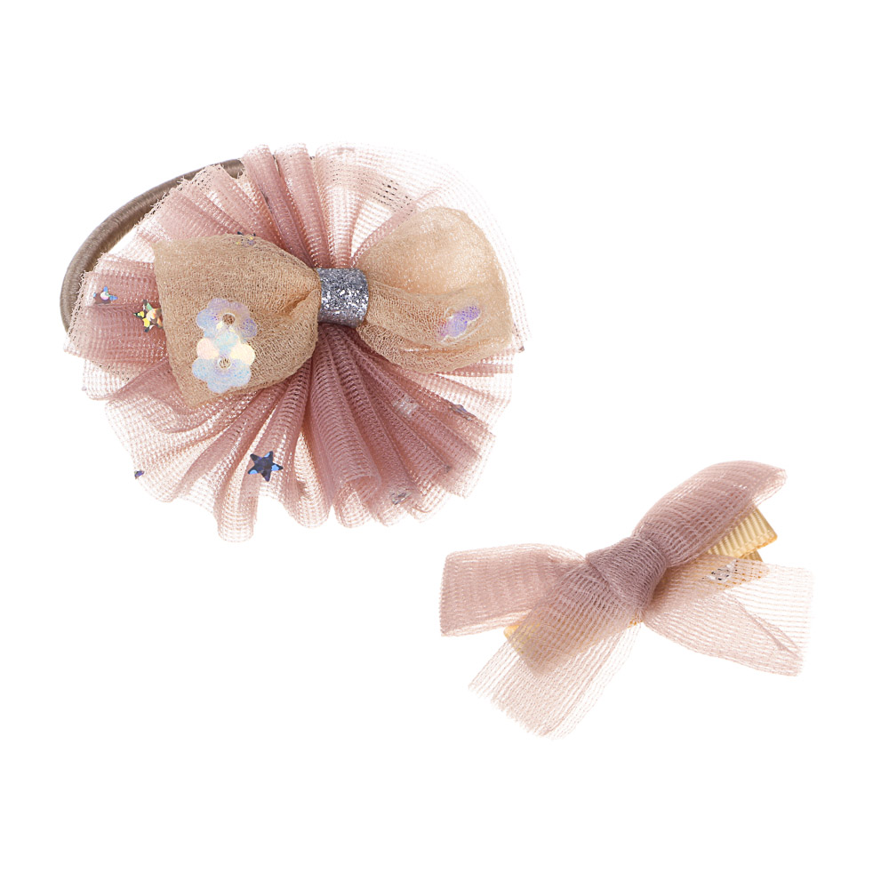 BERIOTTI Набор аксессуаров для волос 2шт: заколка 4см, резинка d4см, сплав, полиэстер, 3 цвета, арт.№ 321-324