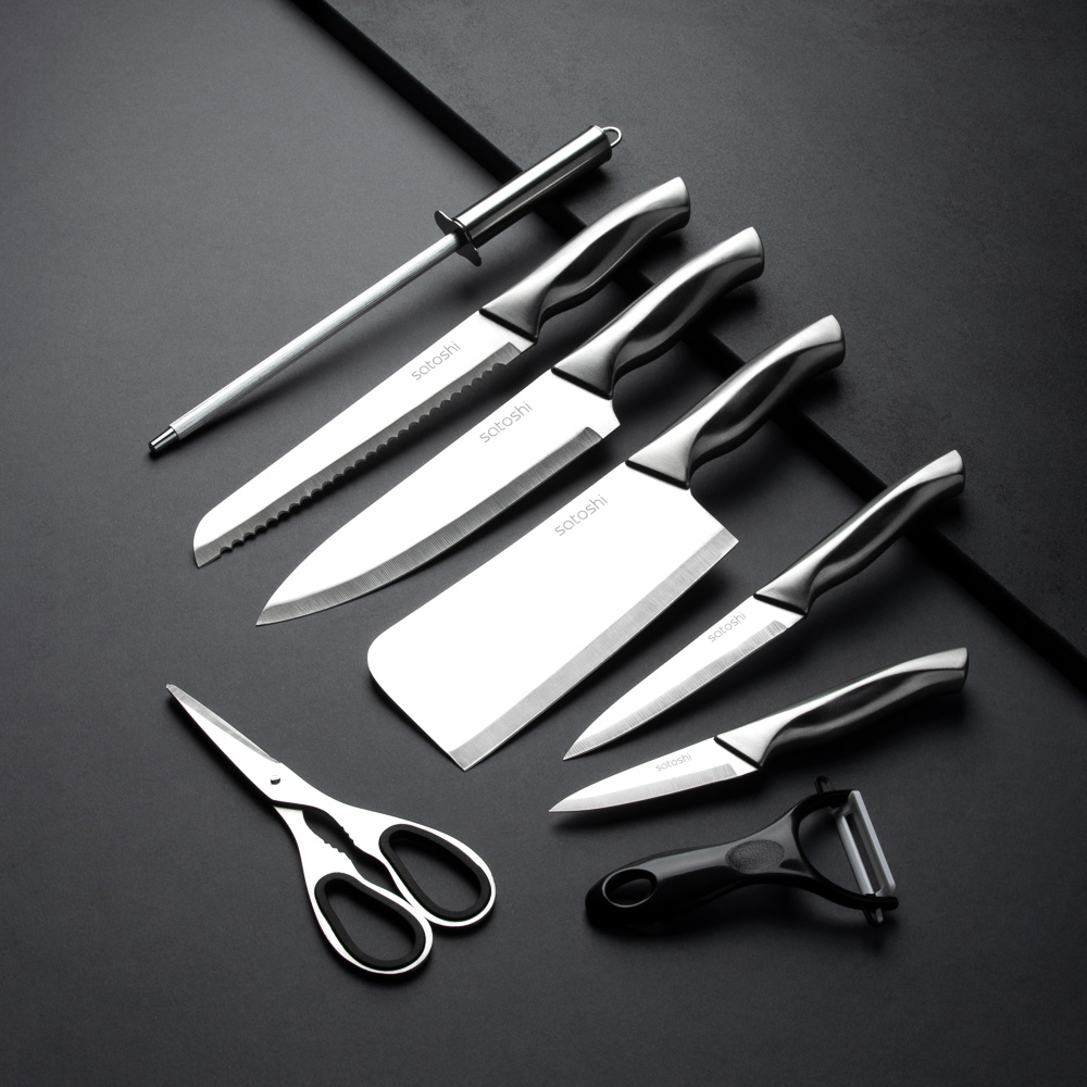 SATOSHI Морель Набор ножей кухонных 9пр, ручки хром, акриловая подставка, арт.№ 803-401