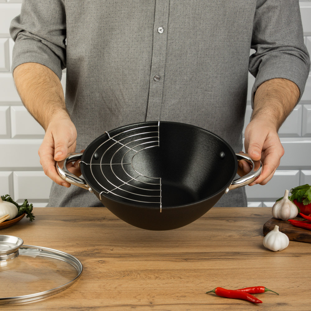 SATOSHI Казан чугун,26см,3л,антипр.покр,решетка,стекл.крыш,нейлон.лопатка,бамб.палочки,индукция, арт.№ 808-029