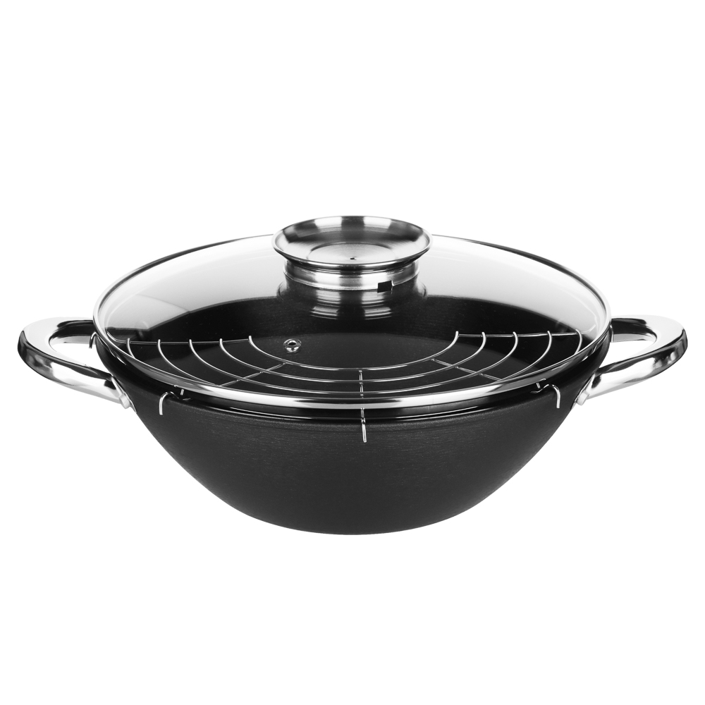 SATOSHI Казан чугун,26см,3л,антипр.покр,решетка,стекл.крыш,нейлон.лопатка,бамб.палочки,индукция, арт.№ 808-029