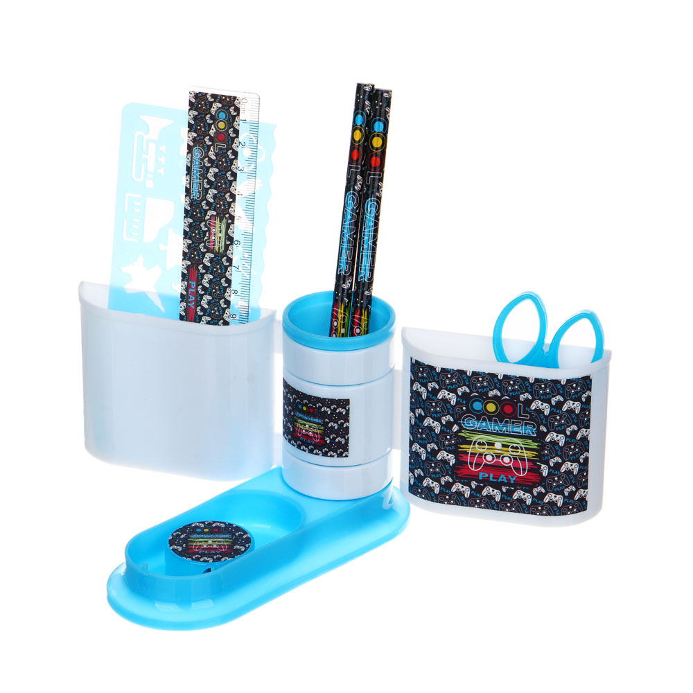 КУЛ ГЕЙМЕР Органайзер канц. 4 отд., 7 пр.:(ножн., 2 кар., точилка, трафарет, линейка, подст.), пл., арт.№ 234-051