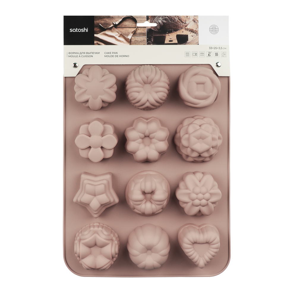SATOSHI Алион Форма для выпечки 12 ячеек 33x25х3,5см "Цветы", силикон, арт.№ 856-150