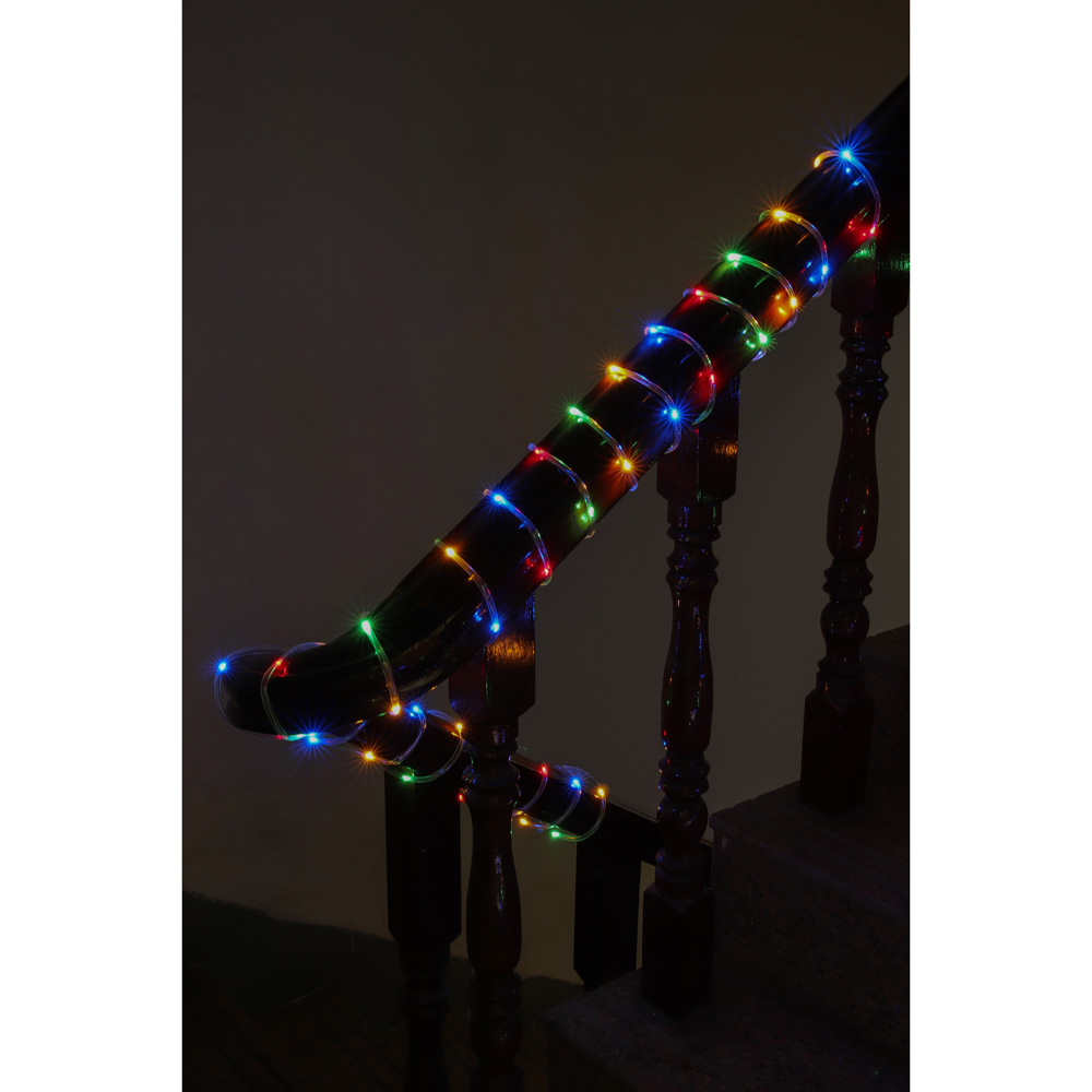 Гирлянда шнур 10 м  СНОУ БУМ, 100 LED ламп, постоянное свечение мульти, ПВХ прозрачный, диаметр 5 мм, 220В, арт.№ 351-776