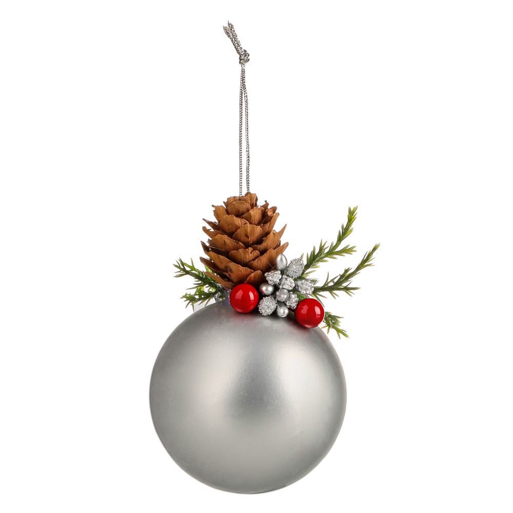 СНОУ БУМ Подвеска в виде шара еловым декором, 8x7x6 см пластик, (красный, золото, перламутр), арт.№ 374-452