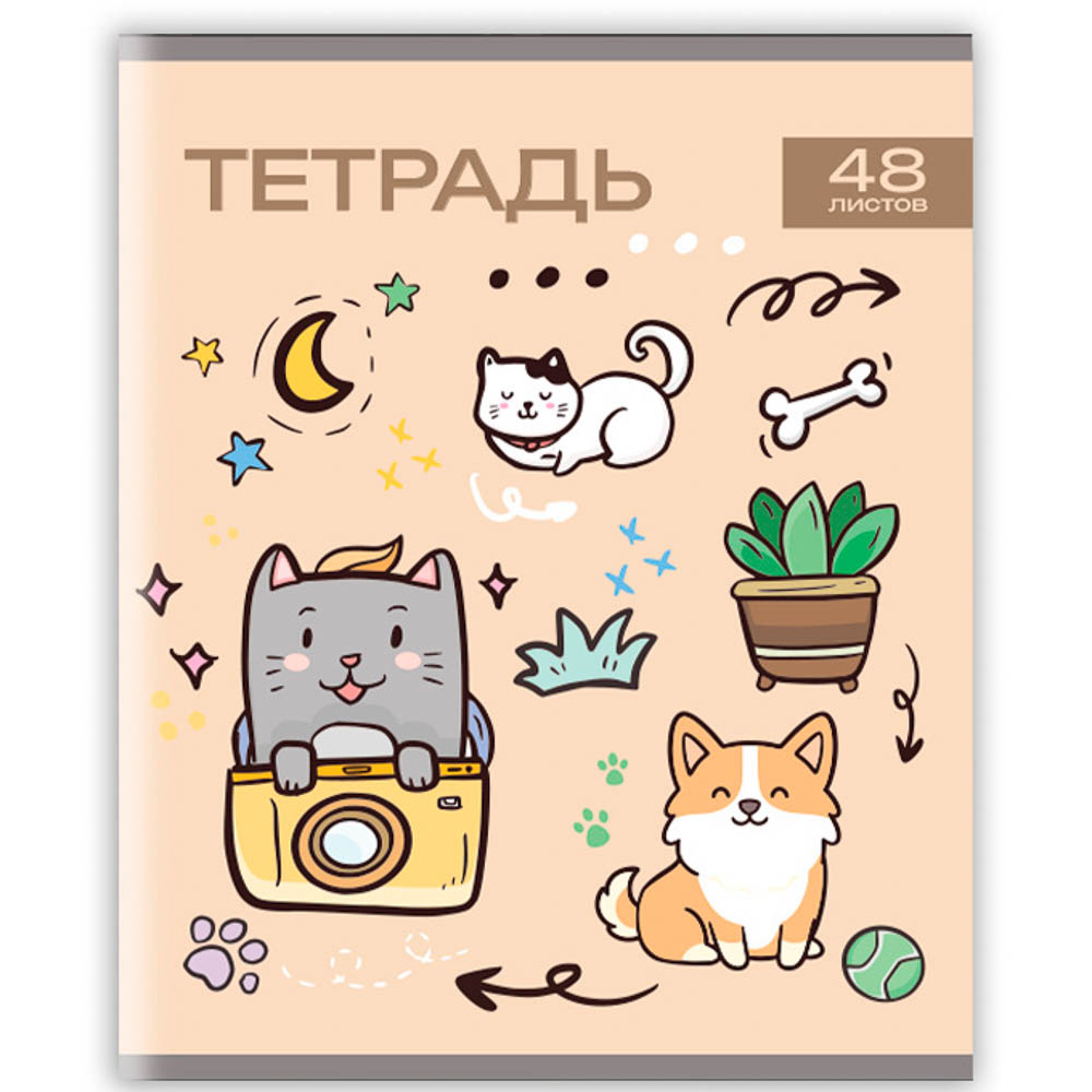 Тетрадь общая 48л. в клетку, БЕЛЫЕ ЛИСТЫ, обложка картон, скрепка, УФ лак, "Минисо Стайл", 4 диз, арт.№ 524-331