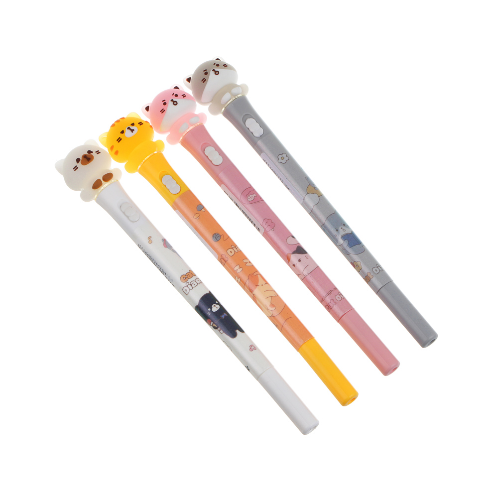 Ручка гелевая черная 0,5мм, с LED подсветкой "Котики", 4 вида, арт.№ 591-305