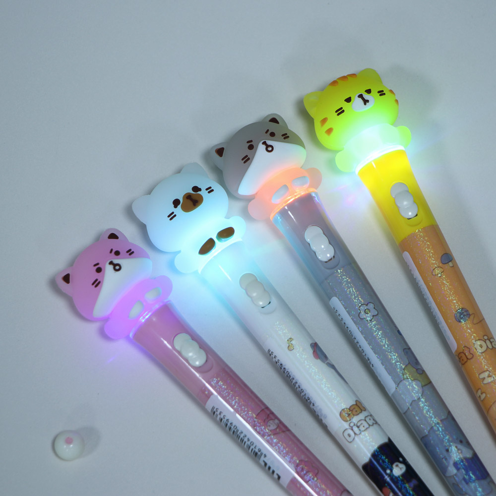 Ручка гелевая черная 0,5мм, с LED подсветкой "Котики", 4 вида, арт.№ 591-305