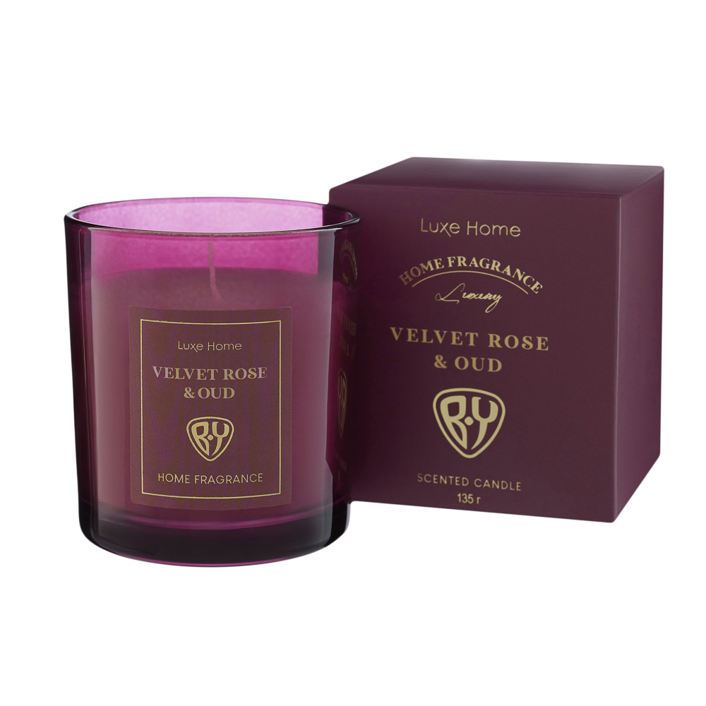 BY Свеча ароматизированная Luxe Home, 135гр., White Musk&Warm Vanilla,Black leather,Velvet Rose,Dark, арт.№ 412-222