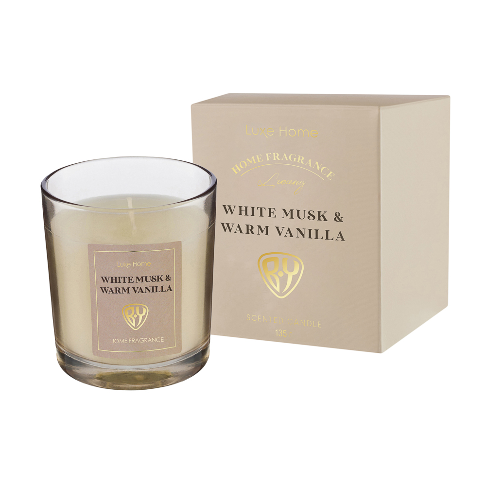 BY Свеча ароматизированная Luxe Home, 135гр., White Musk&Warm Vanilla,Black leather,Velvet Rose,Dark, арт.№ 412-222