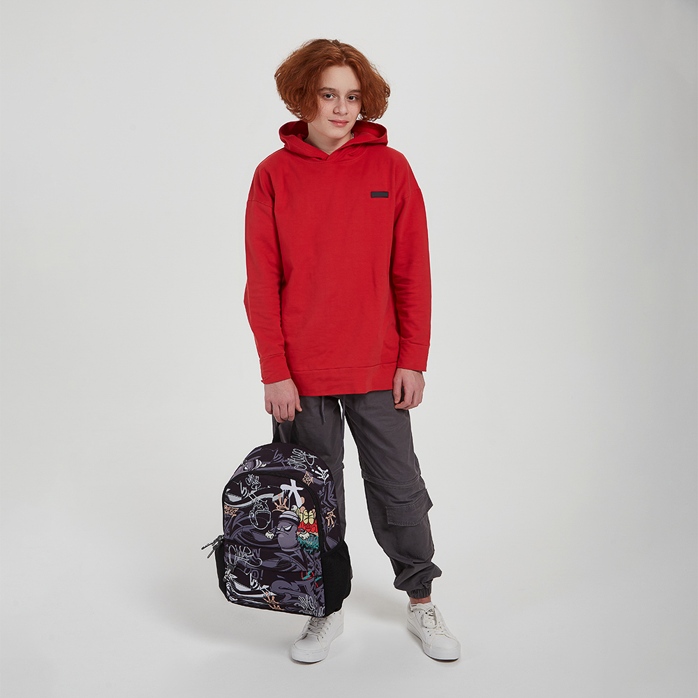 Рюкзак подростковый 40х30х15см, 1 отд., 4 кармана (1 на спинке), ПЭ, пулеры из силикона, "Графити", арт.№ 555-011