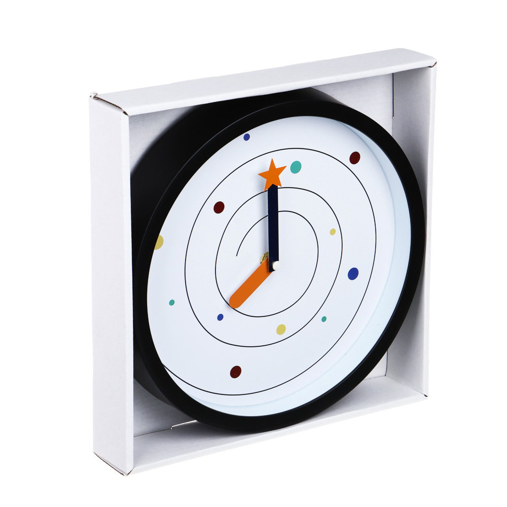 LADECOR CHRONO Часы настенные круглые, пластик, 25,4х25,4х4,2 см, 1xАА, черные, арт.2-16, арт.№ 581-247