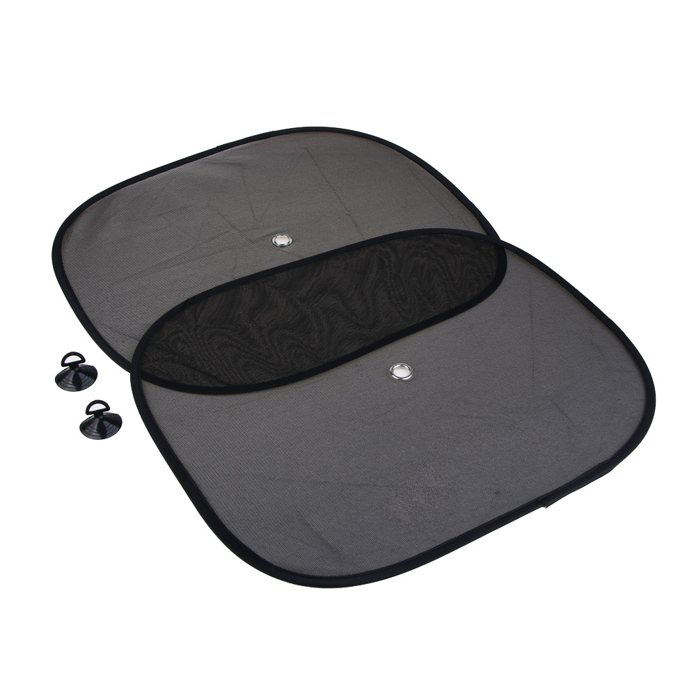 ЕРМАК Комплект шторок 2шт. на боковое заднее стекло на присоске в центре 44х36см, черные, арт.№ 718-032