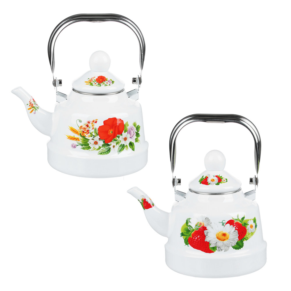 Чайник эмалированный 1,1 л, "Полянка", 2 дизайна, арт.№ 894-404