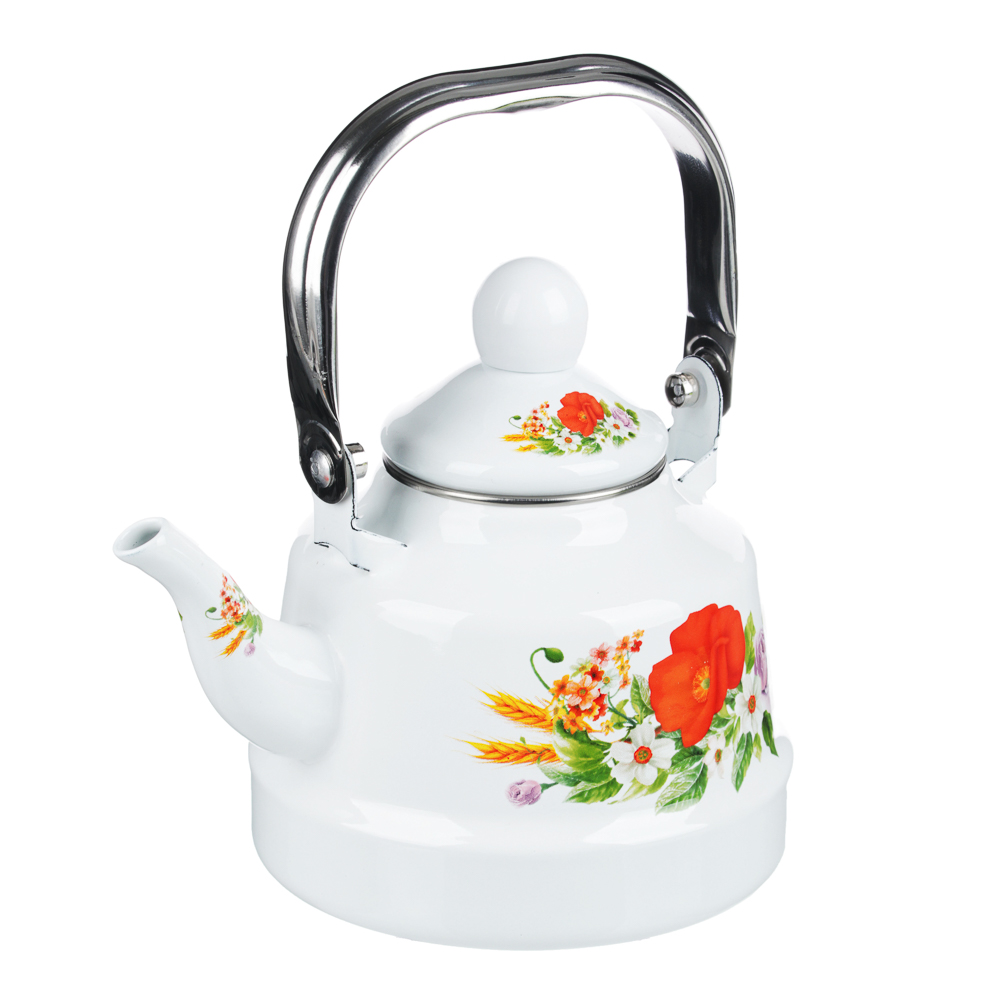 Чайник эмалированный 1,1 л, "Полянка", 2 дизайна, арт.№ 894-404