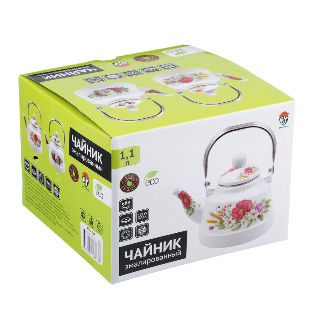 Чайник эмалированный 1,1 л, "Полянка", 2 дизайна, арт.№ 894-404
