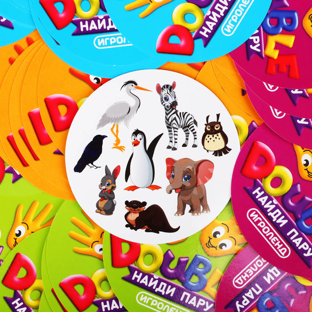 ИГРОЛЕНД Настольная игра Double найди пару, картон, бумага, 8,5х9см, 4 дизайна, арт.№ 896-052