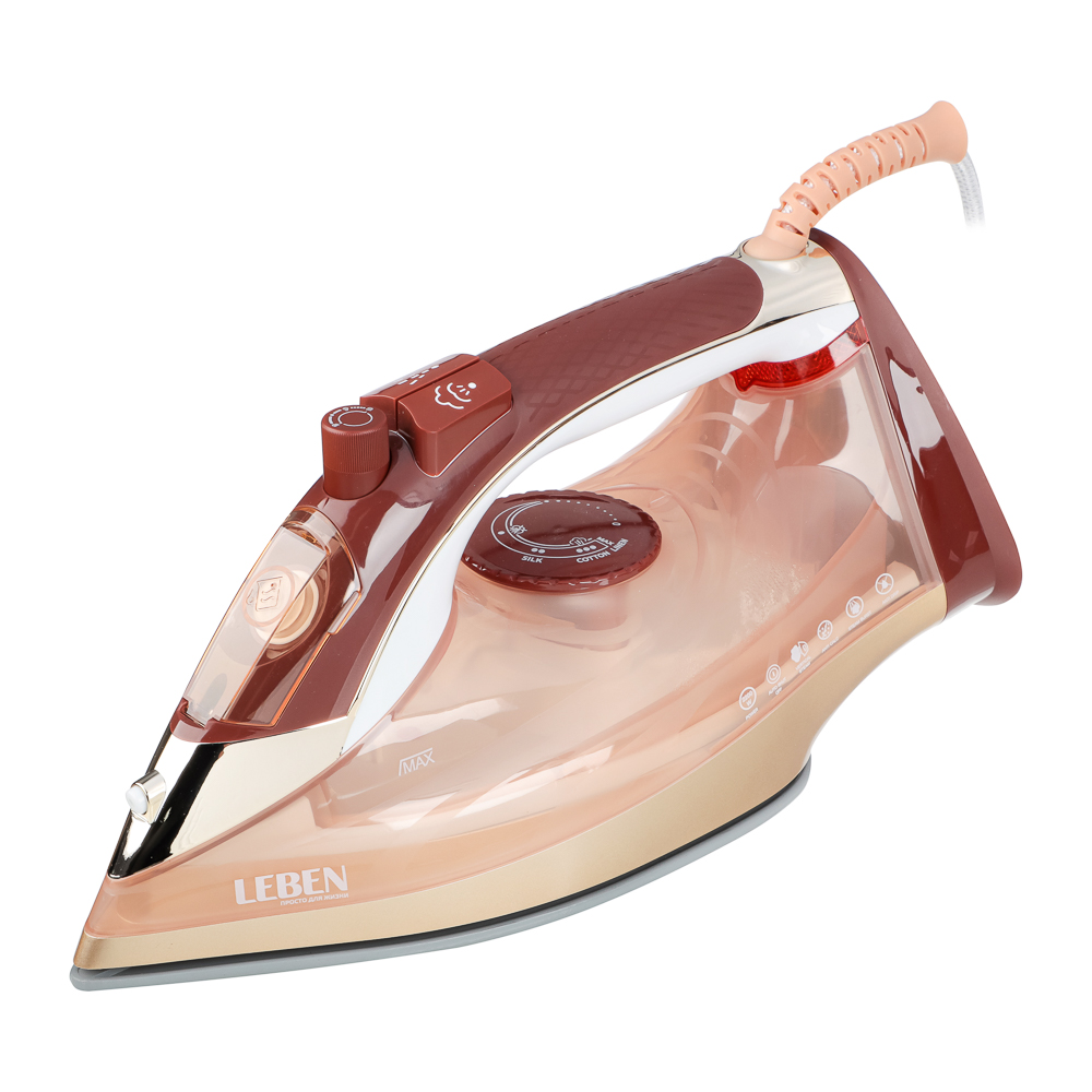 LEBEN Утюг с отпаривателем 2200Вт, керамика, антикапля, антинакипь, очистка, автовыкл., бак 480 мл, арт.№ 249-042