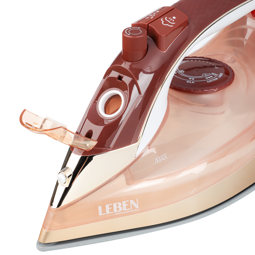 LEBEN Утюг с отпаривателем 2200Вт, керамика, антикапля, антинакипь, очистка, автовыкл., бак 480 мл, арт.№ 249-042