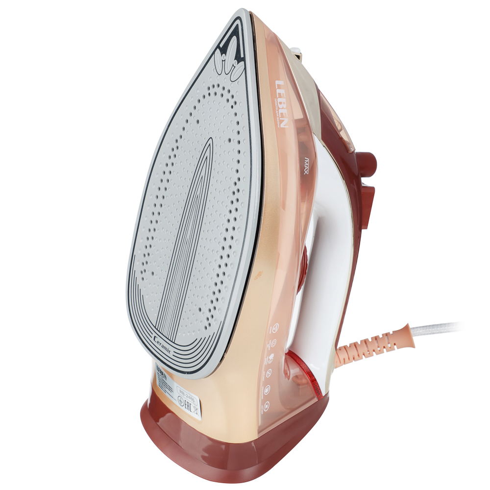 LEBEN Утюг с отпаривателем 2200Вт, керамика, антикапля, антинакипь, очистка, автовыкл., бак 480 мл, арт.№ 249-042