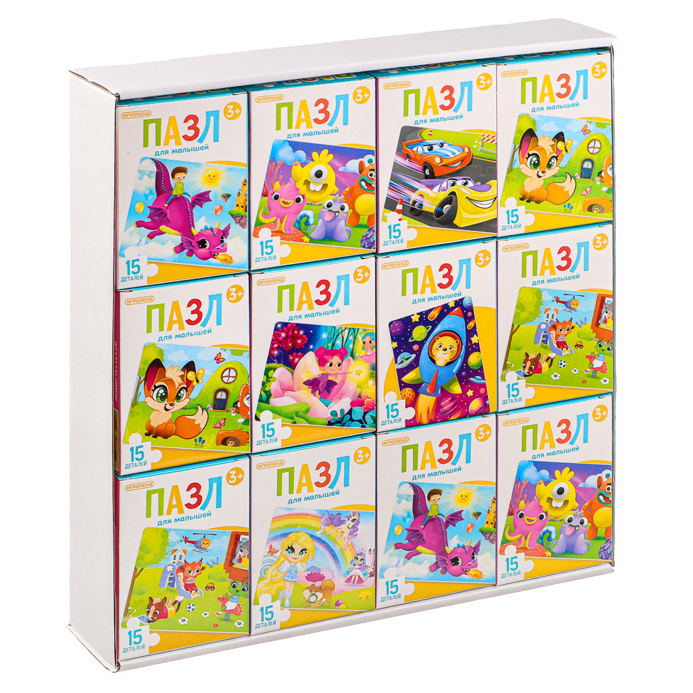 ИГРОЛЕНД Пазл 15 деталей Мультфильмы, картон, 18х13см, 8-12 дизайнов, ORIGAMI, арт.№ 898-005